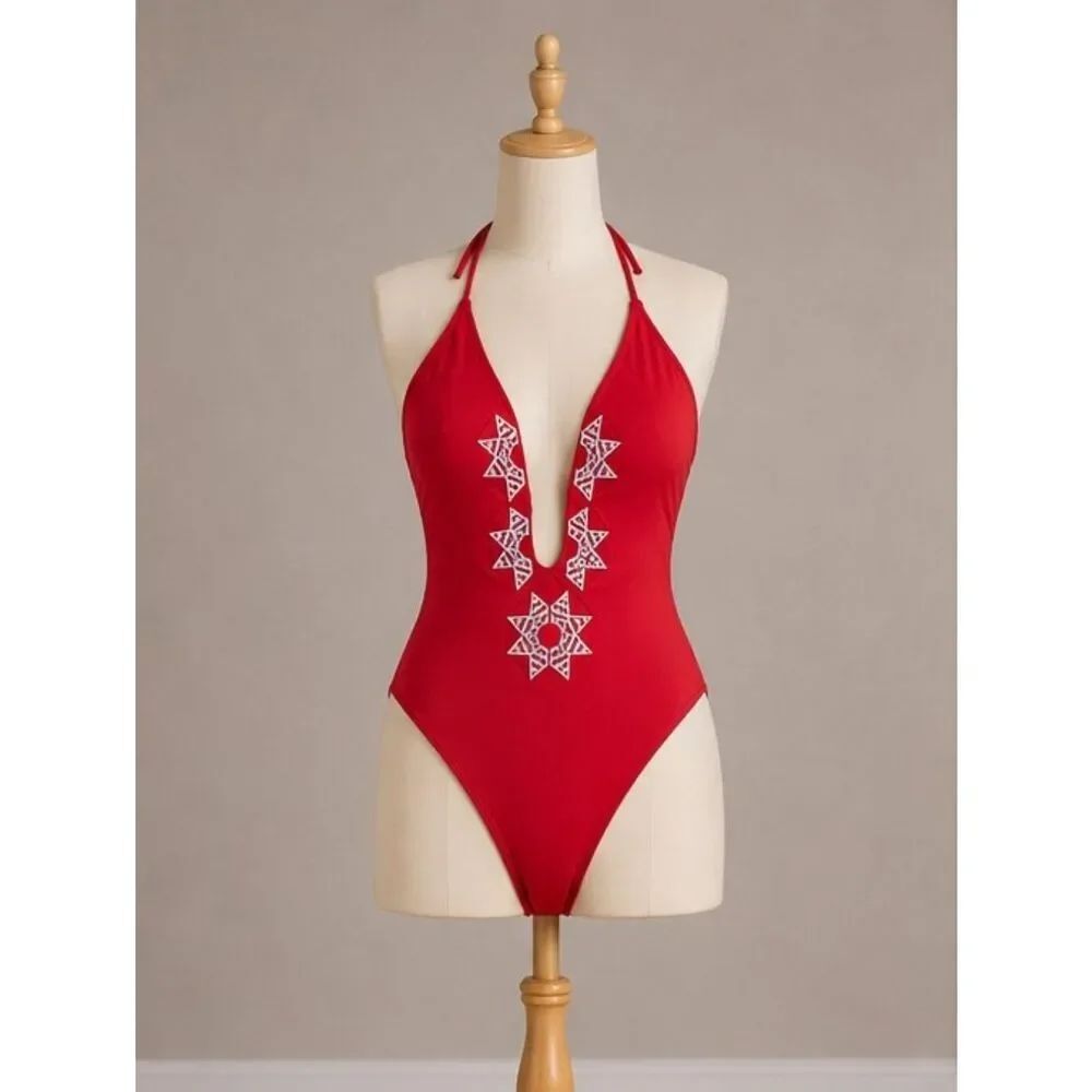 CupsheRed Halter Deep V Neck Swimsuit